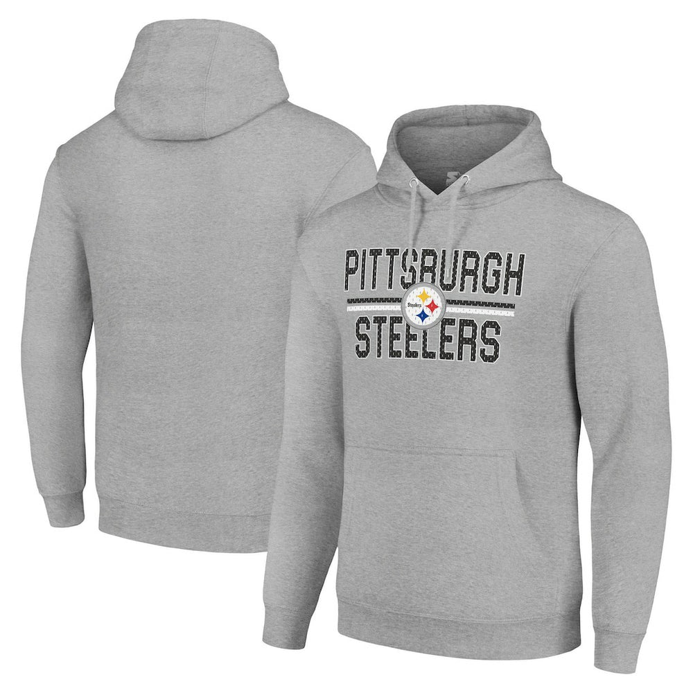 Pittsburgh Steelers Starter Unisex Team Mesh Print Graphic Tri-Blend Pullover Hoodie Heather Gray