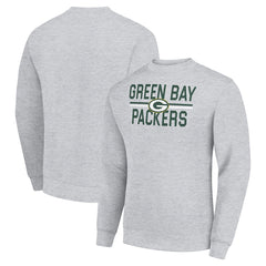 Green Bay Packers Starter Team Mesh Print Graphic Pullover Sweatshirt Heather Gray