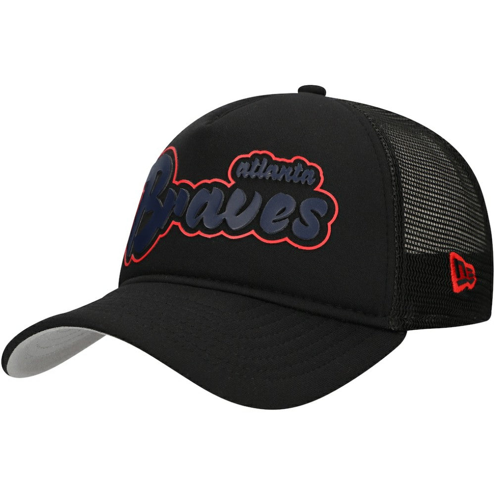 Atlanta Braves New Era Retro Bold A-Frame Trucker 9FORTY Adjustable Hat - Black - New Era Sale