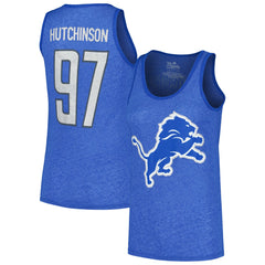 Aidan Hutchinson Detroit Lions Majestic Threads Women's Name & Number Tri-Blend Tank Top Heather Blue