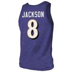 Lamar Jackson Baltimore Ravens Majestic Threads Tri-Blend Player Name & Number Tank Top Purple