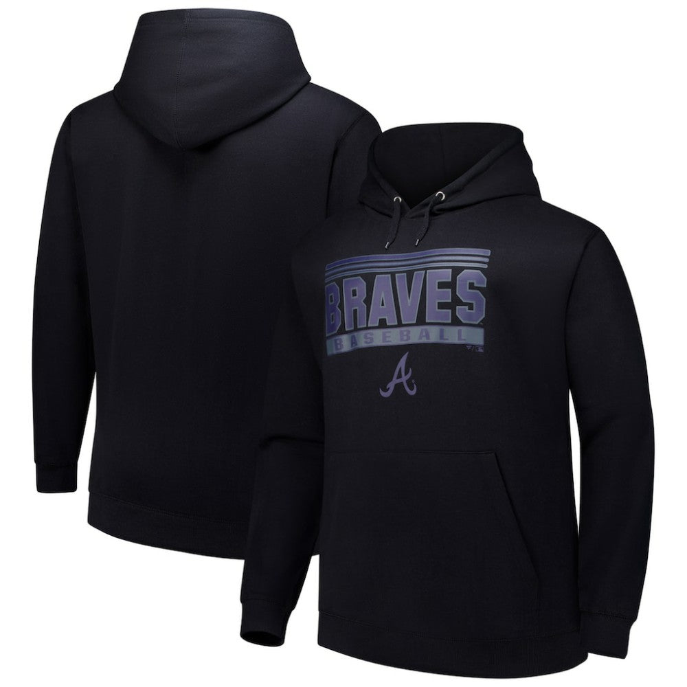 Atlanta Braves Stack Fleece Pullover Hoodie - Black - MLB Lifestyle