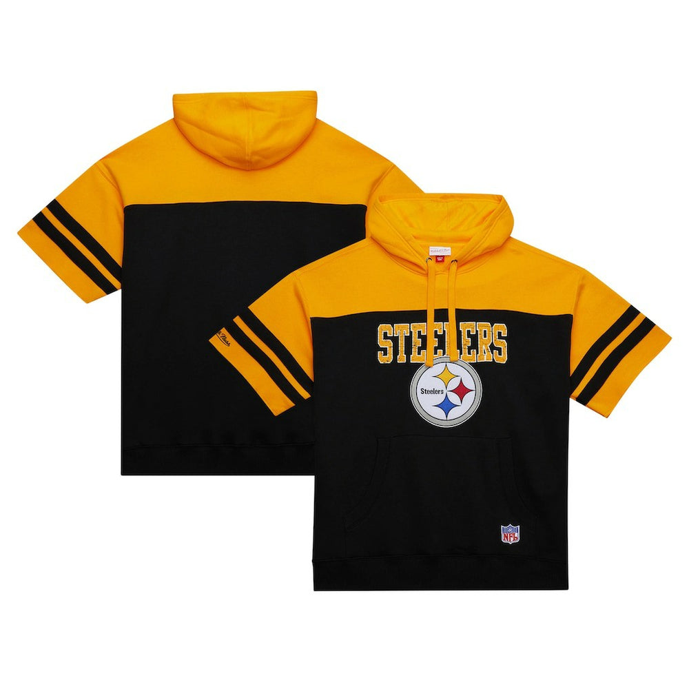 Mitchell & Ness Pittsburgh Steelers Off Field Vintage Logo Short Sleeve Pullover Hoodie Black