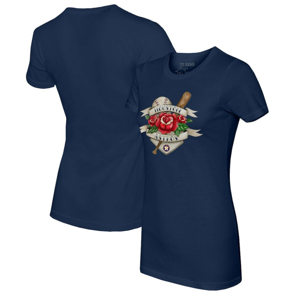 Houston Astros Tiny Turnip Women's American Traditional Rose T-Shirt - Navy - MLB Online