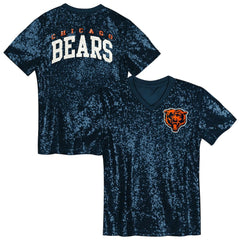 Chicago Bears Girls Youth Wordmark Sequin V-Neck Top Navy