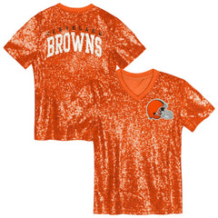 Cleveland Browns Girls Youth Wordmark Sequin V-Neck Top Orange