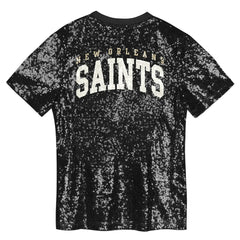 New Orleans Saints Girls Youth Wordmark Sequin V-Neck Top Black