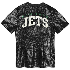 New York Jets Girls Youth Wordmark Sequin V-Neck Top Black