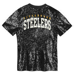 Pittsburgh Steelers Girls Youth Wordmark Sequin V-Neck Top Black