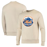 New York Mets Majestic Threads Fleece Pullover Sweatshirt - Oatmeal - MLB Sale