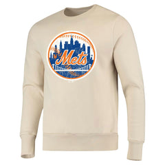 New York Mets Majestic Threads Fleece Pullover Sweatshirt - Oatmeal - MLB Sale