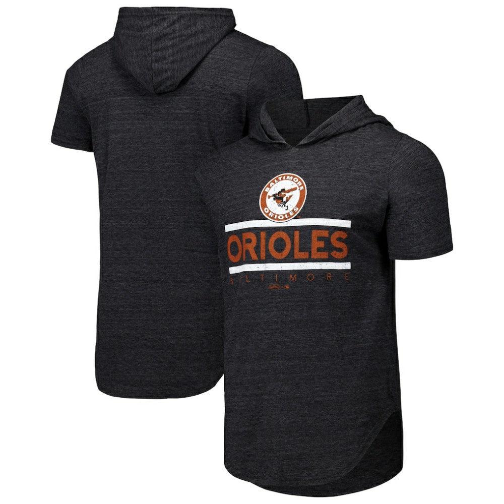 Baltimore Orioles Majestic Threads Tri-Blend Hoodie T-Shirt - Black - MLB Discount