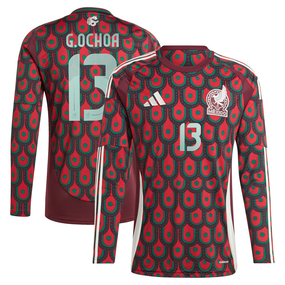 Guillermo Ochoa Mexico National Team 2024 Home Replica Player Long Sleeve Jersey Burgundy - Adidas
