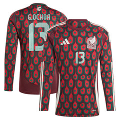 Guillermo Ochoa Mexico National Team 2024 Home Replica Player Long Sleeve Jersey Burgundy - Adidas