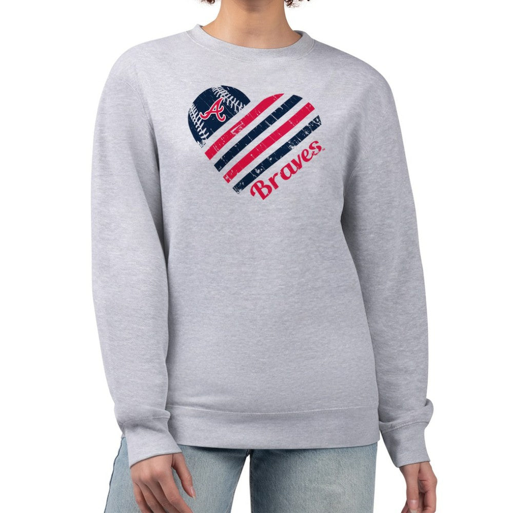 Atlanta Braves G-III 4Her by Carl Banks Women's Heart Logo Fleece Pullover Sweatshirt - Heather Gray - MLB Discount