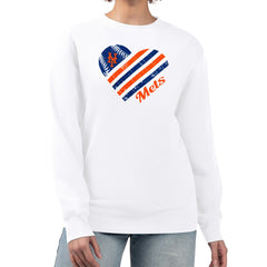 New York Mets G-III 4Her by Carl Banks Women's Heart Logo Fleece Pullover Sweatshirt - White - MLB on Sale