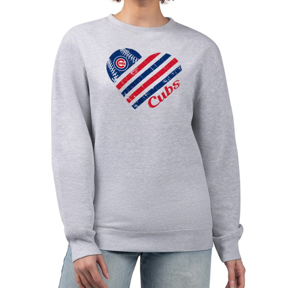 Chicago Cubs G-III 4Her by Carl Banks Women's Heart Logo Fleece Pullover Sweatshirt - Heather Gray - MLB Lifestyle