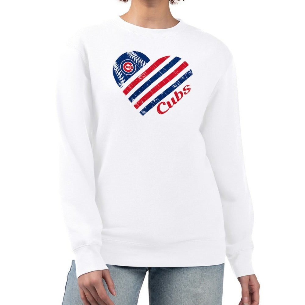 Chicago Cubs G-III 4Her by Carl Banks Women's Heart Logo Fleece Pullover Sweatshirt - White - MLB on Sale