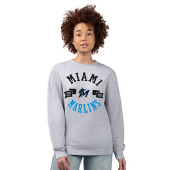 Miami Marlins G-III 4Her by Carl Banks Women's Team Logo Fleece Pullover Sweatshirt - Heather Gray - MLB Lifestyle