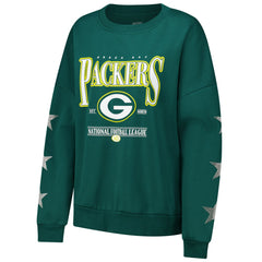 Green Bay Packers Gameday Couture Women's Rhinestone Star Sleeve Settle the Score Oversized Pullover Sweatshirt Green