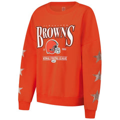 Cleveland Browns Gameday Couture Women's Rhinestone Star Sleeve Settle the Score Oversized Pullover Sweatshirt Orange