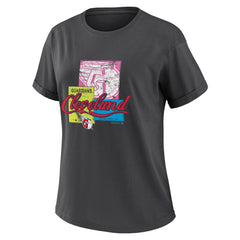 Cleveland Guardians WEAR by Erin Andrews Women's Domestic Box Color Boyfriend T-Shirt - Charcoal - MLB Lifestyle
