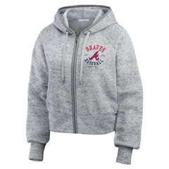 Atlanta Braves WEAR by Erin Andrews Women's Speckled Fleece Cropped Full-Zip Hoodie - Heather Gray - MLB Sale