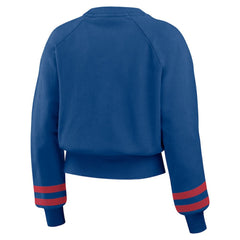 Texas Rangers WEAR by Erin Andrews Women's Vintage Washed Cropped Pullover Sweatshirt - Royal - MLB Discount