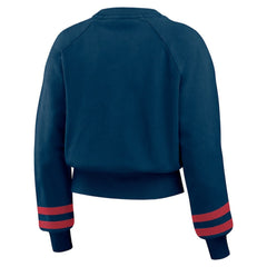 Atlanta Braves WEAR by Erin Andrews Women's Vintage Washed Cropped Pullover Sweatshirt - Navy - MLB Discount