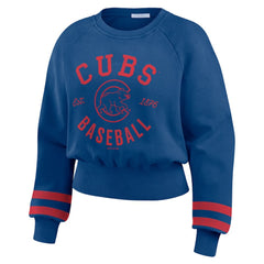 Chicago Cubs WEAR by Erin Andrews Women's Vintage Washed Cropped Pullover Sweatshirt - Royal - MLB Lifestyle
