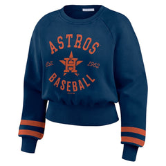 Houston Astros WEAR by Erin Andrews Women's Vintage Washed Cropped Pullover Sweatshirt - Navy - MLB on Sale