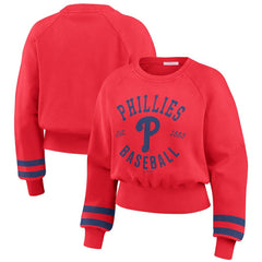 Philadelphia Phillies WEAR by Erin Andrews Women's Vintage Washed Cropped Pullover Sweatshirt - Red - MLB Discount