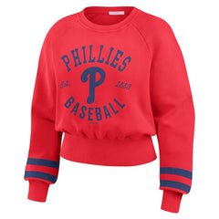 Philadelphia Phillies WEAR by Erin Andrews Women's Vintage Washed Cropped Pullover Sweatshirt - Red - MLB Discount