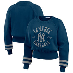 New York Yankees WEAR by Erin Andrews Women's Vintage Washed Cropped Pullover Sweatshirt - Navy - MLB Discount