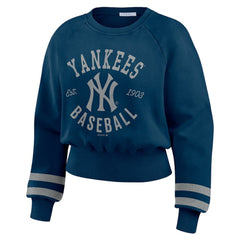 New York Yankees WEAR by Erin Andrews Women's Vintage Washed Cropped Pullover Sweatshirt - Navy - MLB Discount