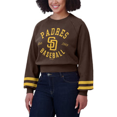 San Diego Padres WEAR by Erin Andrews Women's Vintage Washed Cropped Pullover Sweatshirt - Brown - MLB Sale