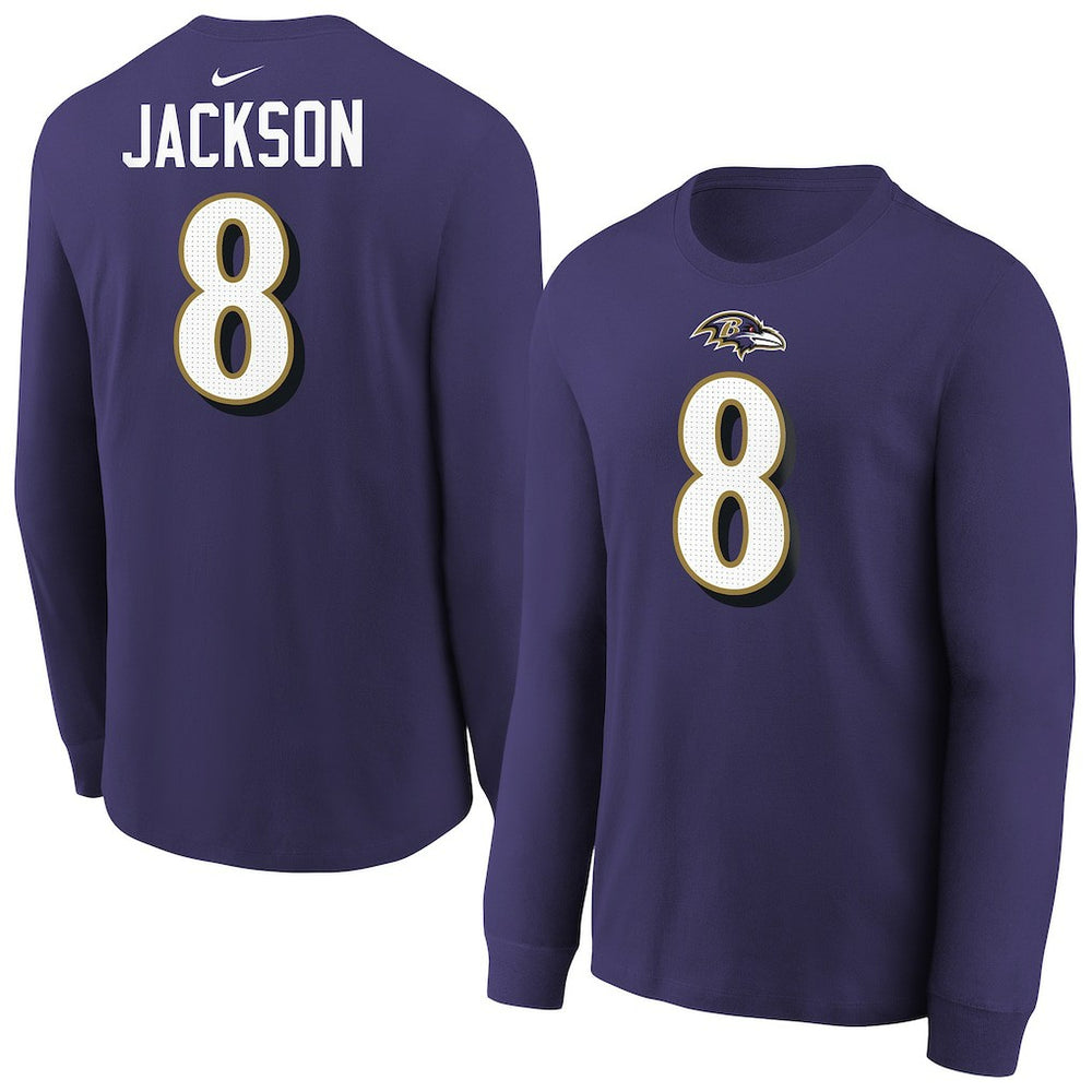 Nike Lamar Jackson Baltimore Ravens Youth Player Name & Number Long Sleeve T-Shirt Purple