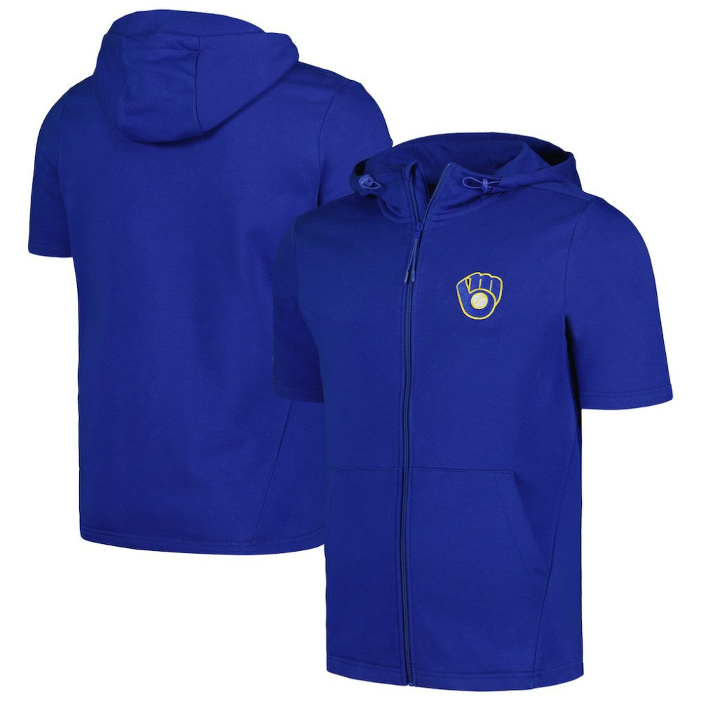 Milwaukee Brewers Levelwear Recruit Short Sleeve Full-Zip Hoodie - Royal - MLB Lifestyle