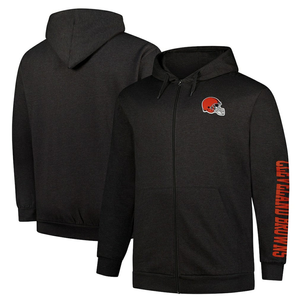 Fanatics Cleveland Browns Big & Tall Sleeve Hit Full-Zip Hoodie Heather Charcoal