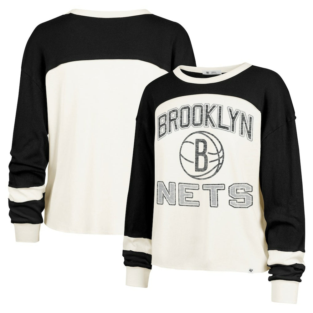 Brooklyn Nets '47 Women's Curve Raglan Long Sleeve T-Shirt Cream | 47 brand US