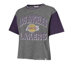 Los Angeles Lakers '47 Women's Rise Clubhouse Ziggy Color Block T-Shirt Gray | 47 brand Near Me