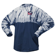 Columbus Blue Jackets Spirit Jersey Unisex Crystal Half Dye Long Sleeve T-Shirt - Navy - NHL 201405558