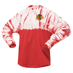 Chicago Blackhawks Spirit Jersey Unisex Crystal Half Dye Long Sleeve T-Shirt - Red - NHL 201405572