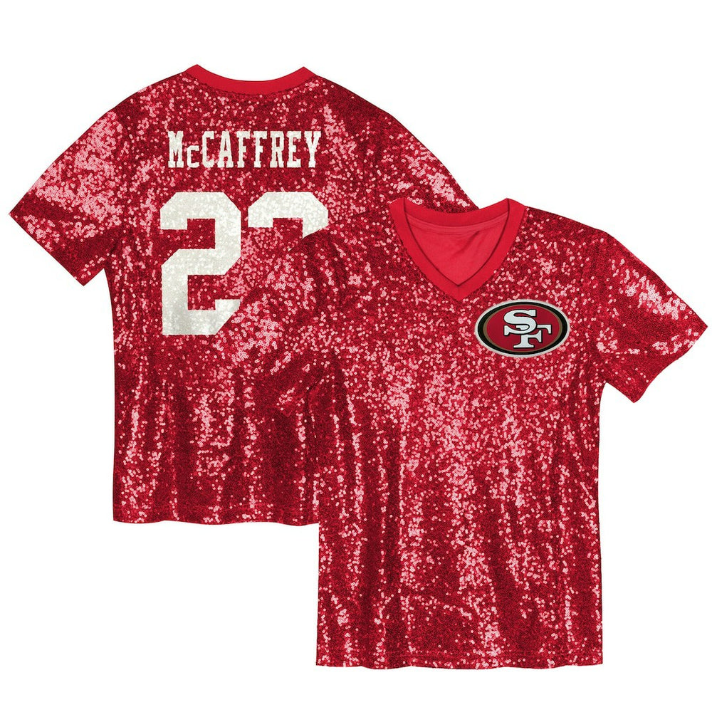 Christian McCaffrey San Francisco 49ers Women's Player Name & Number V-Neck Fashion Jersey Scarlet