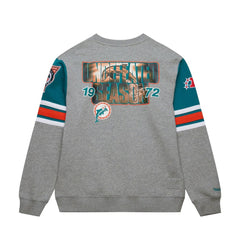 Mitchell & Ness Miami Dolphins All Over 4.0 Vintage Logo Pullover Sweatshirt Heather Gray