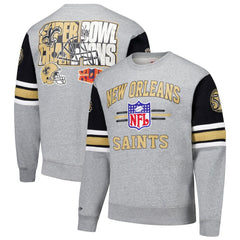 Mitchell & Ness New Orleans Saints All Over 4.0 Vintage Logo Pullover Sweatshirt Heather Gray