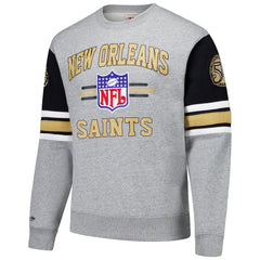 Mitchell & Ness New Orleans Saints All Over 4.0 Vintage Logo Pullover Sweatshirt Heather Gray