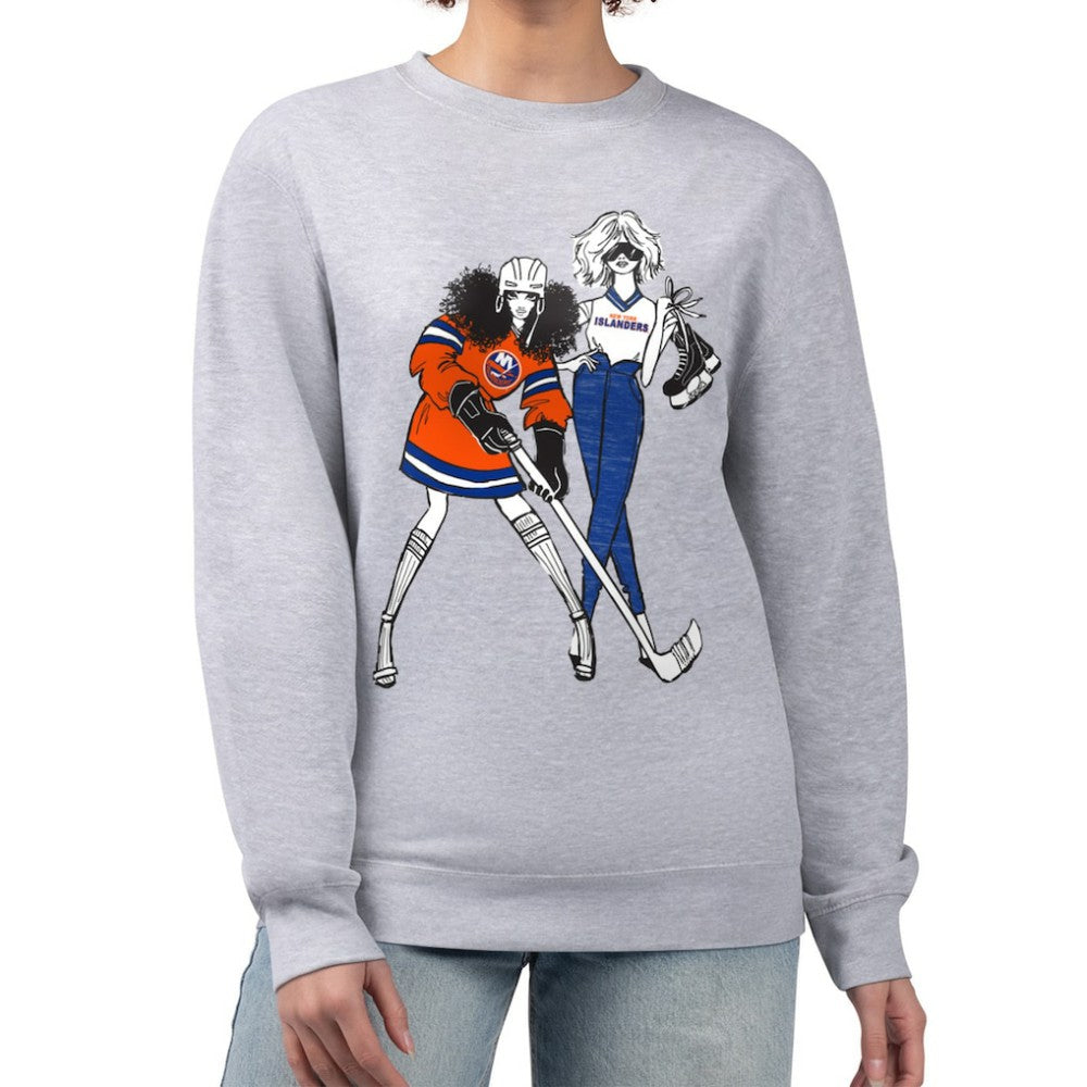 New York Islanders G-III 4Her by Carl Banks Women's Hockey Girls Team Graphic Fleece Pullover Sweatshirt - Heather Gray - NHL 201411743
