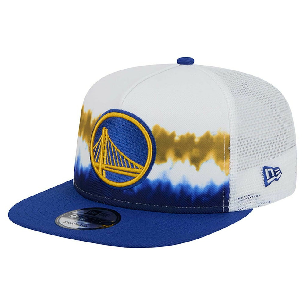 Golden State Warriors Dip-Dye 9FIFTY A-Frame Trucker Snapback Hat for sale White/Royal | New Era US