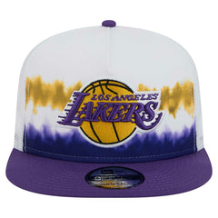 Los Angeles Lakers Dip-Dye 9FIFTY A-Frame Trucker Snapback Hat White/Purple | New Era Near Me